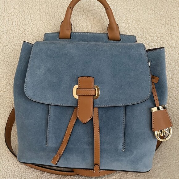 Michael Kors Romy Medium Blue Suede Backpack - Picture 5 of 12